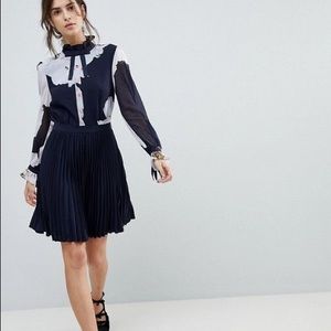 Ted Baker Ellona Gardenia Print Frill Dress, Dark Blue